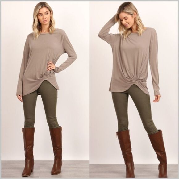 Mocha Top w/ Front Twist Knot Detail - Picture 1 of 5